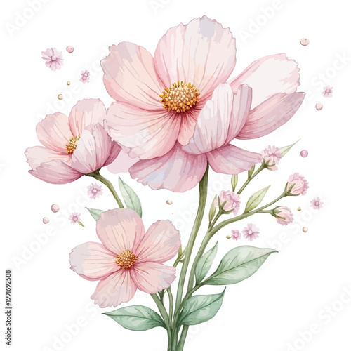 Pink Cosmos Flowers Bouquet with Soft Petals and Green Stems