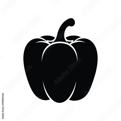 Bold bell pepper silhouette icon isolated on white background for food industry and culinary design projects