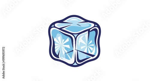 Stylized illustration of a melting ice cube with blue hues