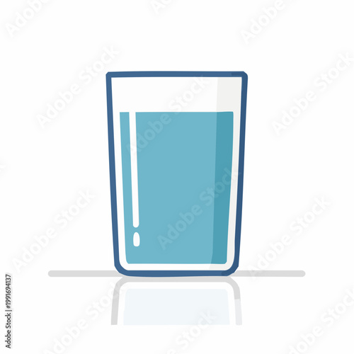 Glass of clear blue water with reflection