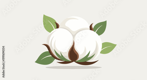 Stylized illustration of a cotton boll with leaves on a light background