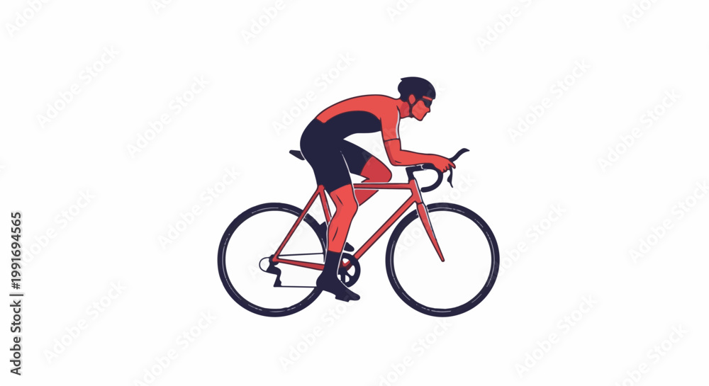 Fototapeta premium Stylized illustration of a cyclist in motion on a red bicycle