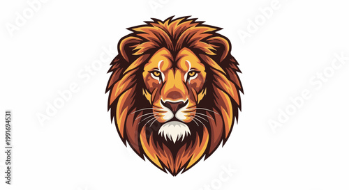 Stylized lion's head with fiery mane and intense gaze