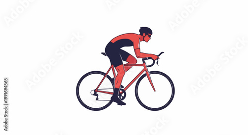Stylized illustration of a cyclist in motion on a red bicycle