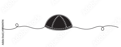 Kippah resting on surface in minimalist line illustration. no editable strokes