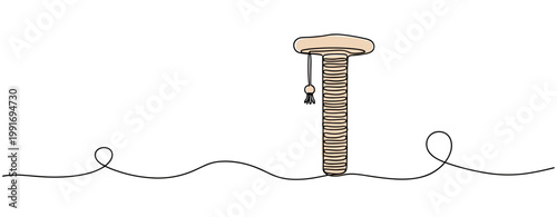 Screw standing upright inserted into continuous line surface. no editable strokes