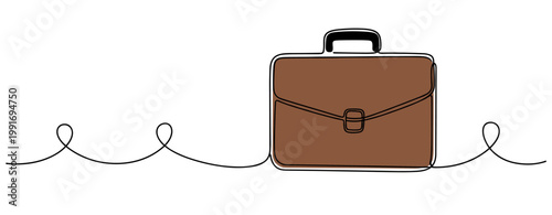 Briefcase resting on continuous line in white space. no editable strokes