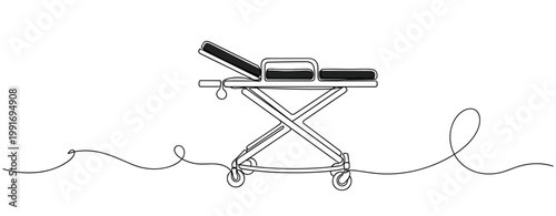 Medical stretcher positioned ready on wheeled frame in white background. no editable strokes