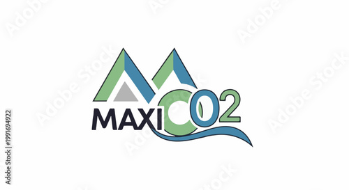Stylized logo with mountains, text "MAXI", and "CO2