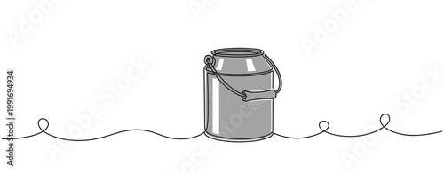 Metal can with handle resting on continuous line background. no editable strokes