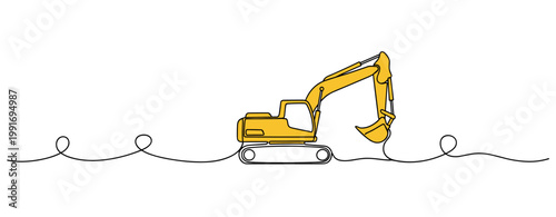 Excavator positioned idle on minimalist white background. no editable strokes