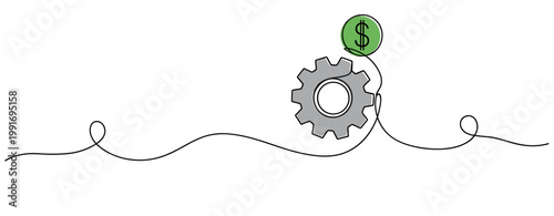 Gear with dollar coin representing finance on white background. no editable strokes