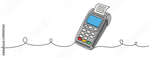 Payment terminal printing receipt on continuous white line. no editable strokes
