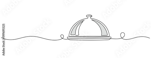 Serving cloche resting on horizontal line in white background. no editable strokes