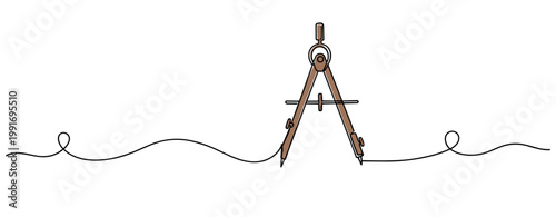 Drawing compass standing on continuous line background. no editable strokes