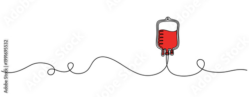 Blood bag hanging from continuous line on white background. no editable strokes