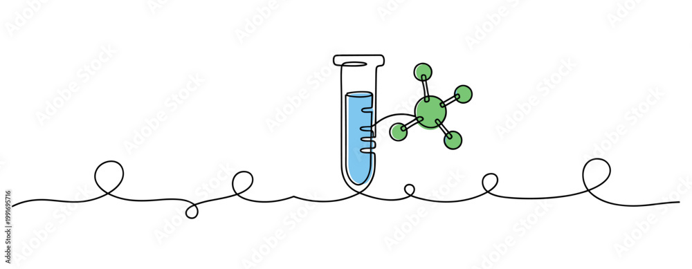 Fototapeta premium Test tube with molecule illustration on continuous line background. no editable strokes