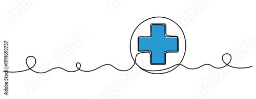 Medical cross symbol centered on continuous line illustration. no editable strokes
