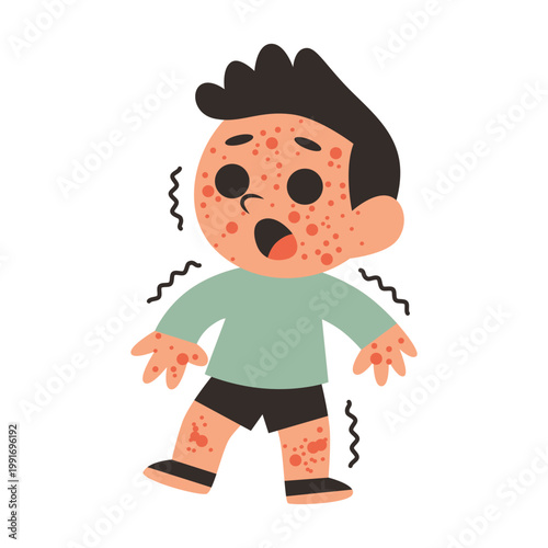 Child with Measles Rash and Fever Shivering