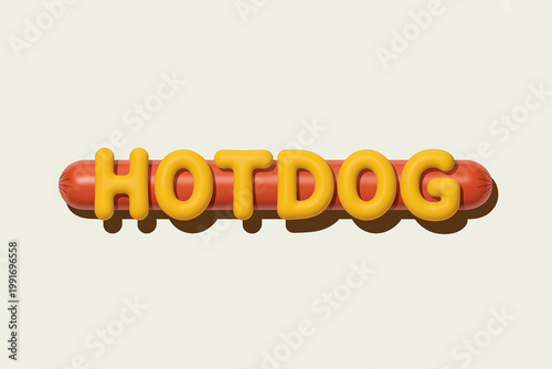 3d render of the word hotdog with a sausage shape on a light background
