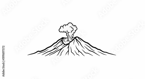 Stylized drawing of an erupting volcano with smoke billowing upwards