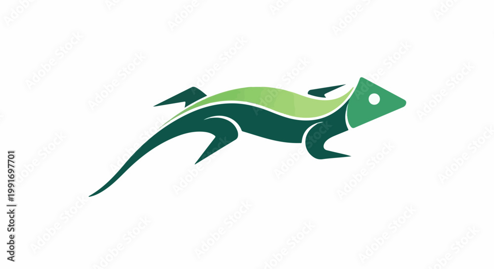 Naklejka premium Stylized green lizard with sharp limbs and tail on white background