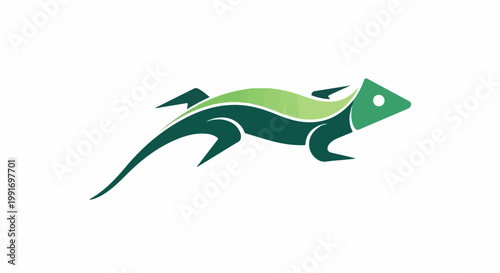 Stylized green lizard with sharp limbs and tail on white background