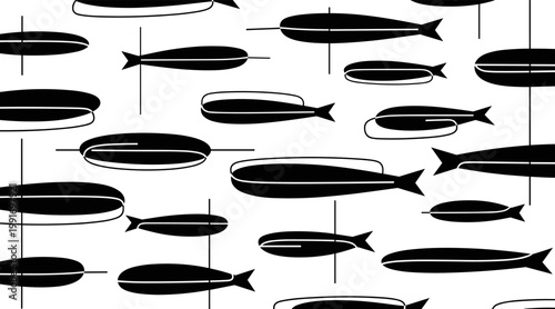 Airship silhouettes floating in repeating white pattern, no seamless