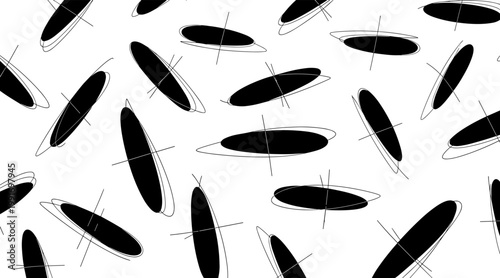 Elongated oval shapes scattered in abstract pattern on white, no seamless