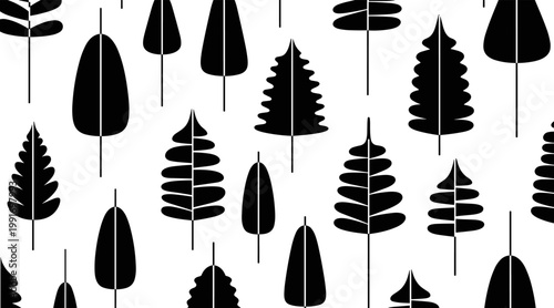 Stylized tree silhouettes repeating vertically on white background, no seamless