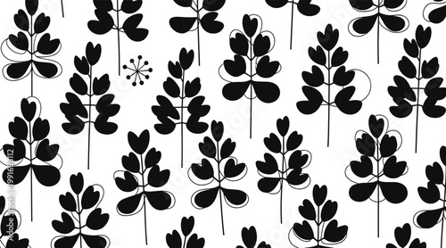 Leaf silhouettes forming repeating pattern on white background, no seamless