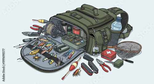 Open green tool bag with tools.