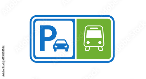 Parking sign with bus symbol.
