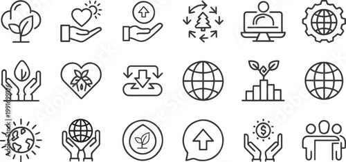 Sustainable Business and Ecology Line Icon Set for ESG and Global Growth