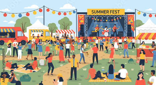 Vibrant summer festival outdoor event with people having fun