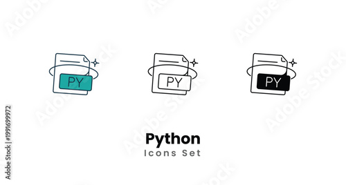 Python icons vector set stock illustration