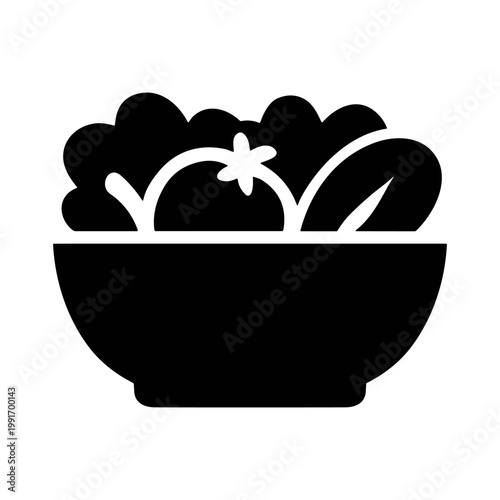 Healthy salad food menu solid black icon vector illustration