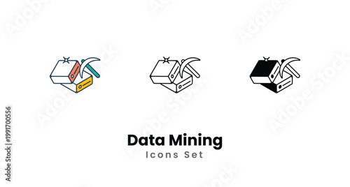 Data Mining icons vector set stock illustration