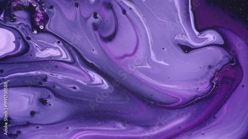 Cinematic macro abstract of flowing purple paint, liquid marble texture background, fluid art video