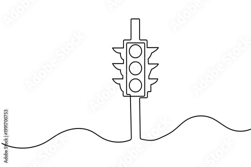 Traffic light continuous one line drawing minimalist style isolated vector illustration