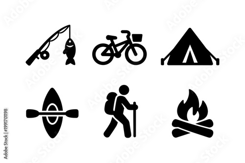 Outdoor travel icon set solid black icon set vector illustration