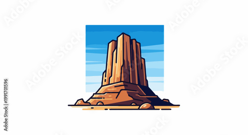 Stylized mesa with tiered cliffs under a blue sky