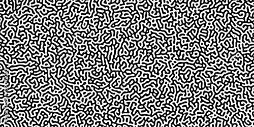 Turing reaction diffusion monochrome seamless pattern with chaotic motion .Linear design with biological shapes. Organic lines in memphis. abstract turing organic wallpaper background .
