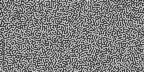 Turing reaction diffusion monochrome seamless pattern with chaotic motion .Linear design with biological shapes. Organic lines in memphis. abstract turing organic wallpaper background .