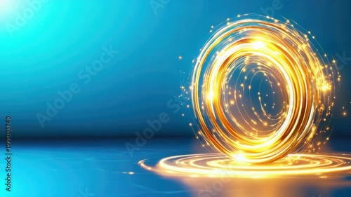 Abstract glowing portal with golden light streaks for futuristic technology concept, magical energy with special effects, use as presentation background and wallpaper.