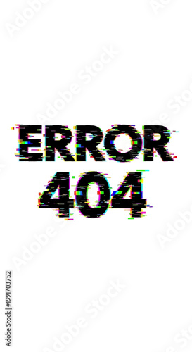 Glitchy error 404 message on a white background with distorted text