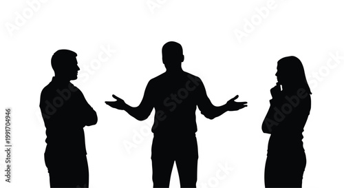 Silhouette of a business consultant mediating a discussion between colleagues.