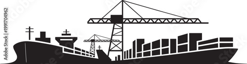 Cargo container ship with harbor cranes for maritime logistics and transport vector graphic