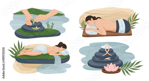 Relaxing spa treatments with hot stones and water