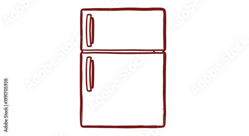 Handdrawn illustration of a twodoor refrigerator with a top freezer compartment